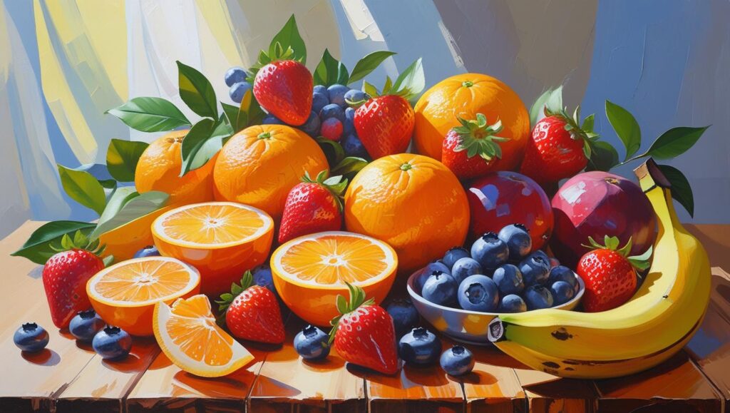 mélanges de fruits, multivitamines.