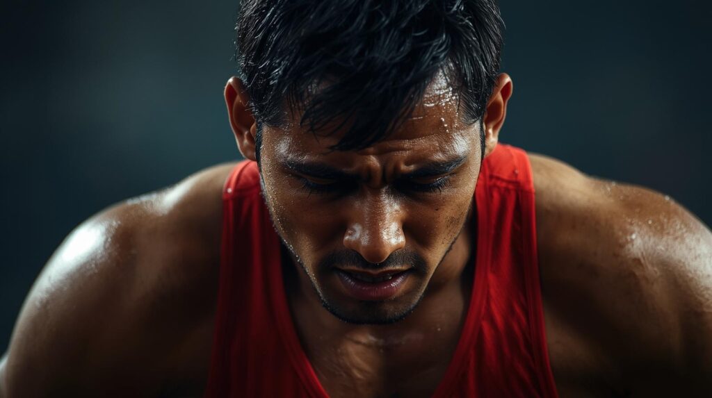 Homme sportif ne progressant plus en musculation, stagne dans sa discipline, victime de la stagnation en musculation.