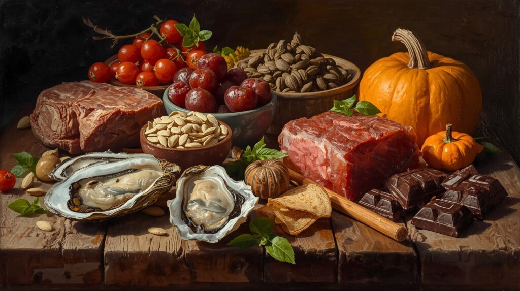 Sources alimentaires riches en zinc.