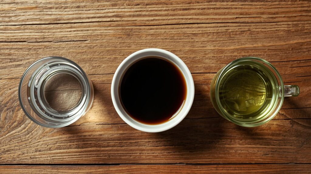 Les boissons bénéfiques à un jeûne intermittent : de l'eau, du café et du thé vert.