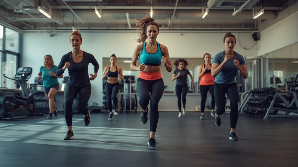 groupe de femmes pratiquant une séance de HIIT et travaillant le cardio
