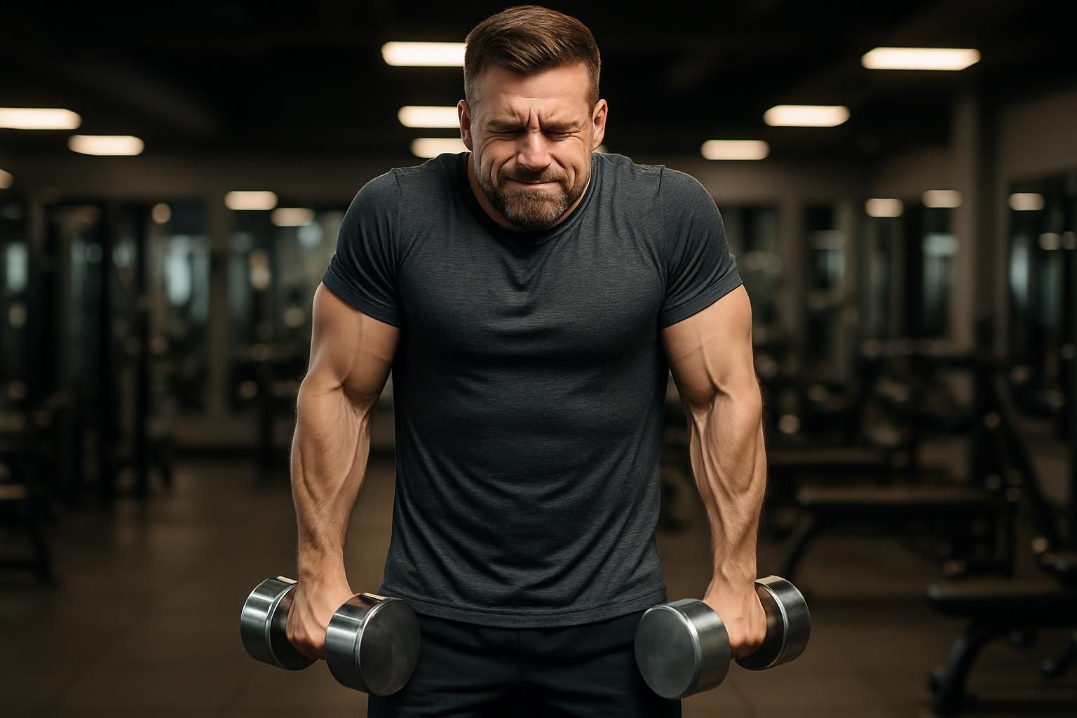 Un homme pratiquant des shrugs avec haltères en salle de sport